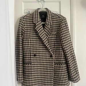 Anine Bing Black and Cream Houndstooth Double-Breasted Blazer